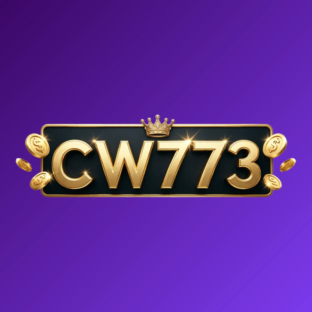 CW773 casino-style logo featuring golden letters and a crown element with sparkling coins, creating a luxury gaming atmosphere on a transparent background